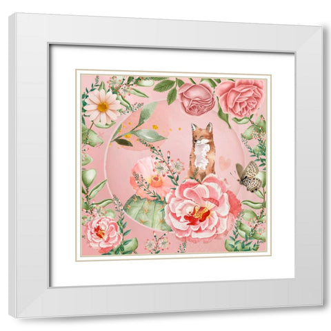 Flower Fox White Modern Wood Framed Art Print with Double Matting by The Font Diva