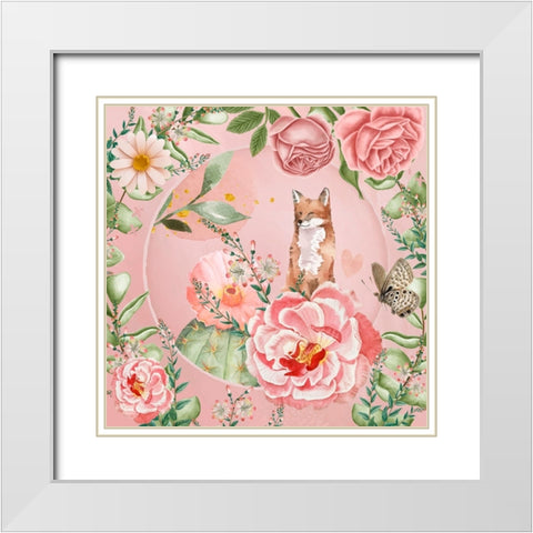 Flower Fox White Modern Wood Framed Art Print with Double Matting by The Font Diva