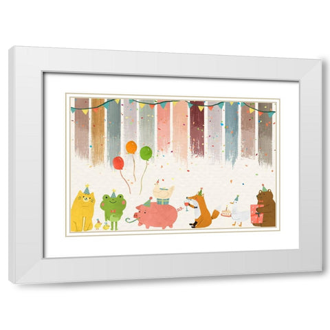 Party Animals White Modern Wood Framed Art Print with Double Matting by The Font Diva
