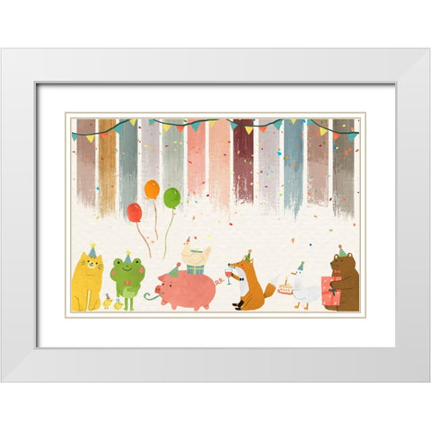 Party Animals White Modern Wood Framed Art Print with Double Matting by The Font Diva