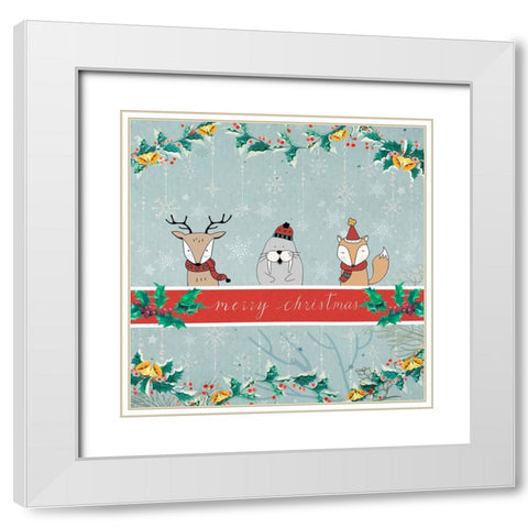 Merry Christmas White Modern Wood Framed Art Print with Double Matting by The Font Diva