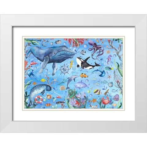 Deep Blue Sea White Modern Wood Framed Art Print with Double Matting by The Font Diva