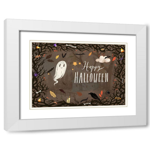 Grim Grinning Ghost White Modern Wood Framed Art Print with Double Matting by The Font Diva