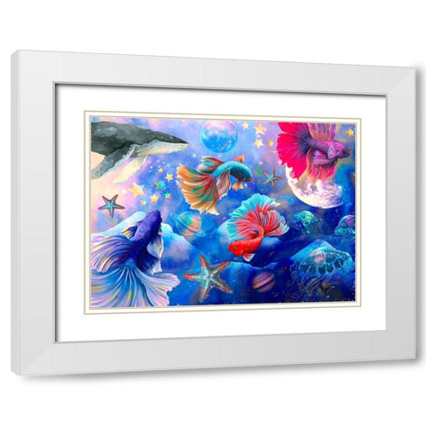 Deep Sea Galaxy White Modern Wood Framed Art Print with Double Matting by The Font Diva