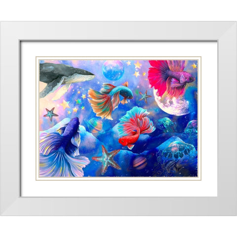 Deep Sea Galaxy White Modern Wood Framed Art Print with Double Matting by The Font Diva