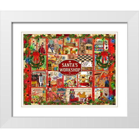 Santas Workshop White Modern Wood Framed Art Print with Double Matting by The Font Diva
