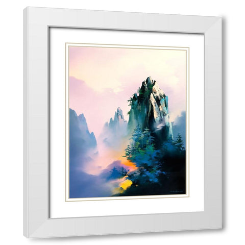 Mountain Glow White Modern Wood Framed Art Print with Double Matting by Leung, Thomas