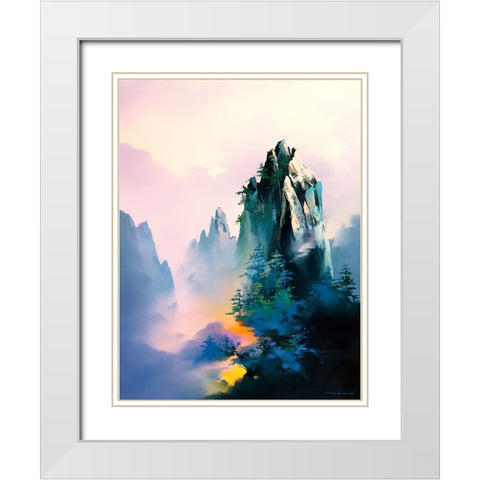 Mountain Glow White Modern Wood Framed Art Print with Double Matting by Leung, Thomas