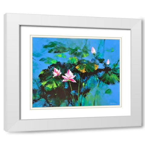 Lily Pond White Modern Wood Framed Art Print with Double Matting by Leung, Thomas