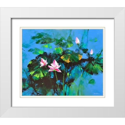 Lily Pond White Modern Wood Framed Art Print with Double Matting by Leung, Thomas