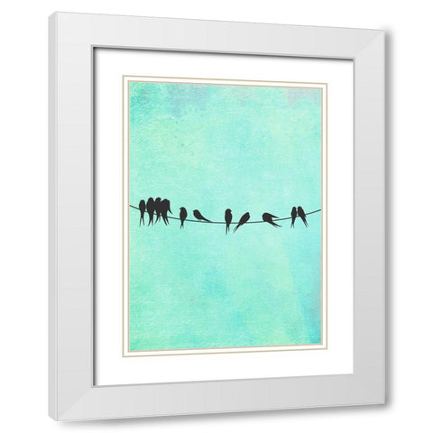 Birds On A Wire White Modern Wood Framed Art Print with Double Matting by Lavoie, Tina