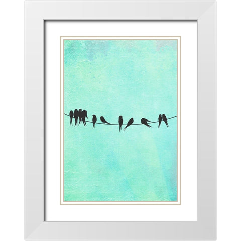 Birds On A Wire White Modern Wood Framed Art Print with Double Matting by Lavoie, Tina
