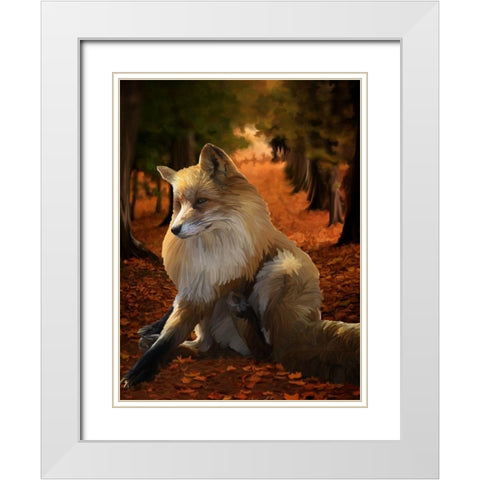 Fall Fox White Modern Wood Framed Art Print with Double Matting by Lavoie, Tina