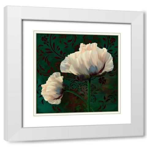 Poppies In Verdigris And Rust White Modern Wood Framed Art Print with Double Matting by Lavoie, Tina