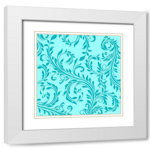 Aqua Teal Damask White Modern Wood Framed Art Print with Double Matting by Lavoie, Tina