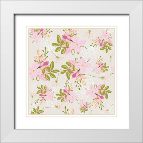 Pink Floral Pattern White Modern Wood Framed Art Print with Double Matting by Lavoie, Tina