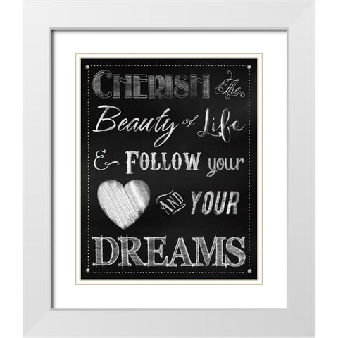 Chalkboard Cherish The Beauty White Modern Wood Framed Art Print with Double Matting by Lavoie, Tina
