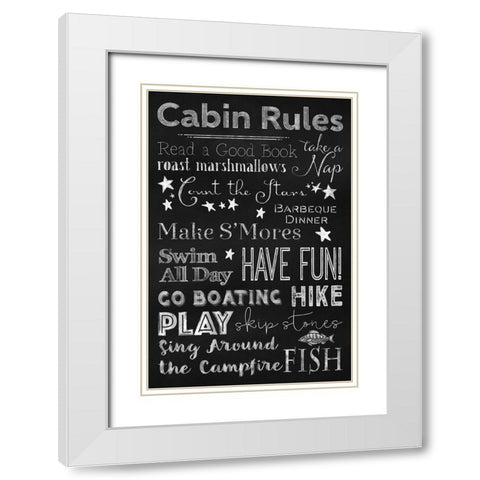 Chalkboard Cabin Rules White Modern Wood Framed Art Print with Double Matting by Lavoie, Tina