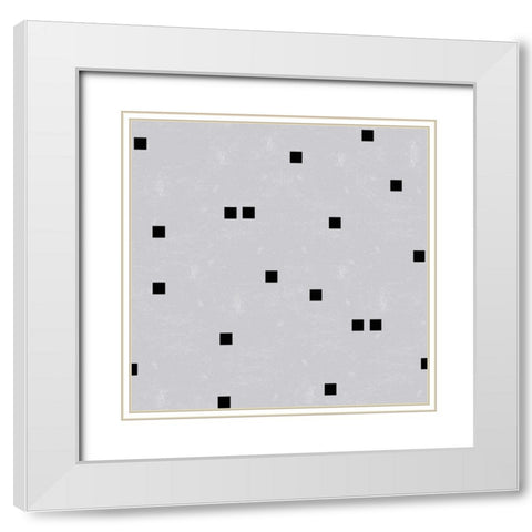 Linen Gray Black Squares Confetti White Modern Wood Framed Art Print with Double Matting by Lavoie, Tina