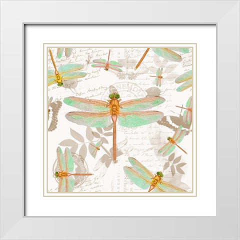 Vintage Botanicals Dragonfly Pattern Copper White Modern Wood Framed Art Print with Double Matting by Lavoie, Tina