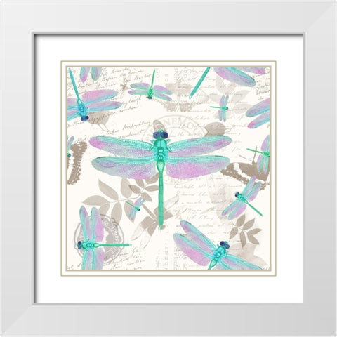 Vintage Botanicals Dragonfly Pattern Green White Modern Wood Framed Art Print with Double Matting by Lavoie, Tina