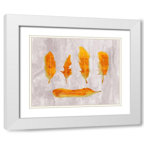 Gold Ombre Feathers II White Modern Wood Framed Art Print with Double Matting by Lavoie, Tina