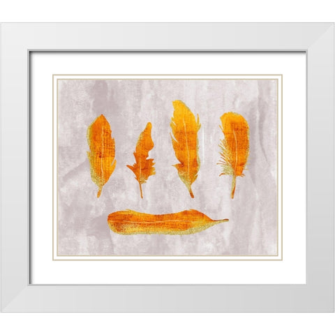 Gold Ombre Feathers II White Modern Wood Framed Art Print with Double Matting by Lavoie, Tina