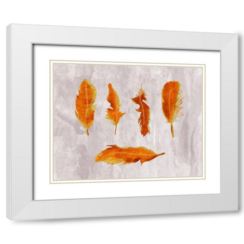 Gold Ombre Feathers III White Modern Wood Framed Art Print with Double Matting by Lavoie, Tina