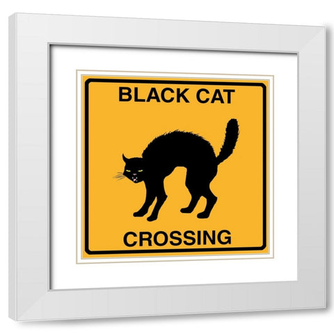 Black Cat Crossing White Modern Wood Framed Art Print with Double Matting by Lavoie, Tina