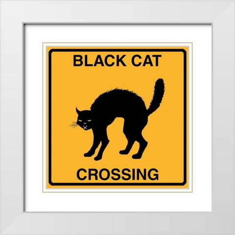 Black Cat Crossing White Modern Wood Framed Art Print with Double Matting by Lavoie, Tina