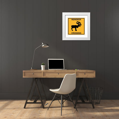 Reindeer Crossing White Modern Wood Framed Art Print with Double Matting by Lavoie, Tina