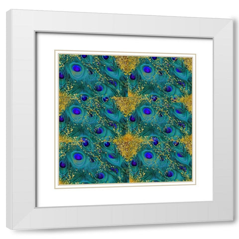Gold Speckled Peacock Pattern White Modern Wood Framed Art Print with Double Matting by Lavoie, Tina