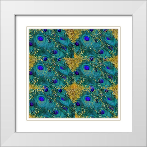 Gold Speckled Peacock Pattern White Modern Wood Framed Art Print with Double Matting by Lavoie, Tina