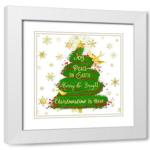 Joy Christmas Tree White Modern Wood Framed Art Print with Double Matting by Lavoie, Tina