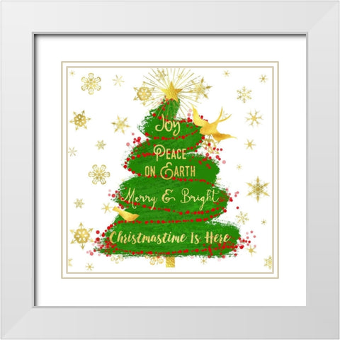 Joy Christmas Tree White Modern Wood Framed Art Print with Double Matting by Lavoie, Tina