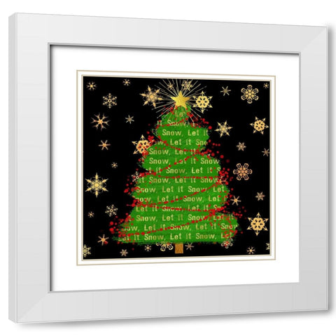 Let It Snow Christmas Tree Black White Modern Wood Framed Art Print with Double Matting by Lavoie, Tina