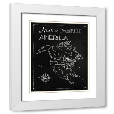 Chalk Map Of North America White Modern Wood Framed Art Print with Double Matting by Lavoie, Tina