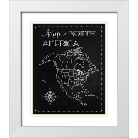 Chalk Map Of North America White Modern Wood Framed Art Print with Double Matting by Lavoie, Tina