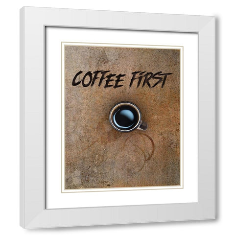 Coffee First White Modern Wood Framed Art Print with Double Matting by Lavoie, Tina