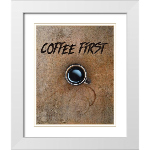 Coffee First White Modern Wood Framed Art Print with Double Matting by Lavoie, Tina