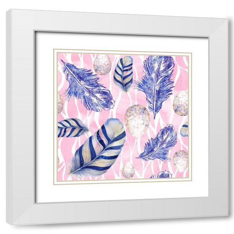 Feather And Egg Pattern I White Modern Wood Framed Art Print with Double Matting by Lavoie, Tina