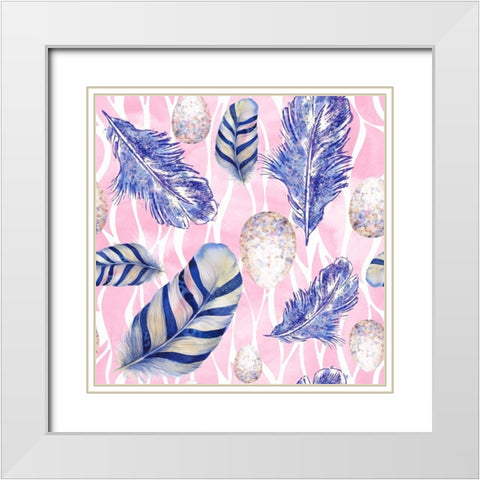 Feather And Egg Pattern I White Modern Wood Framed Art Print with Double Matting by Lavoie, Tina