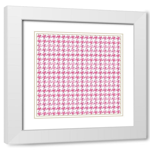 Pink Watercolor Houndstooth White Modern Wood Framed Art Print with Double Matting by Lavoie, Tina