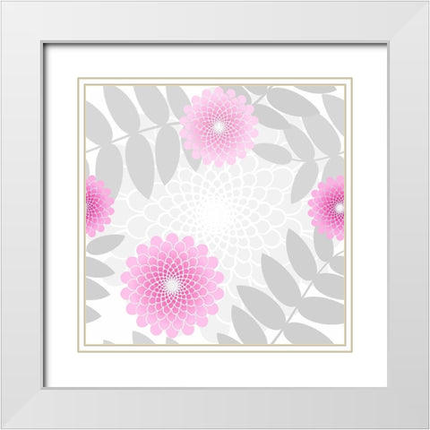 Flowers And Leaves Pattern Pink White Modern Wood Framed Art Print with Double Matting by Lavoie, Tina