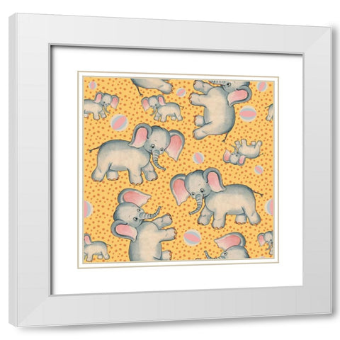 Cute Baby Elephant Pattern White Modern Wood Framed Art Print with Double Matting by Lavoie, Tina