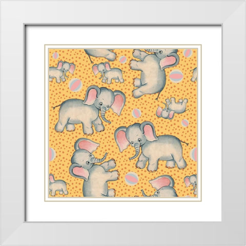 Cute Baby Elephant Pattern White Modern Wood Framed Art Print with Double Matting by Lavoie, Tina