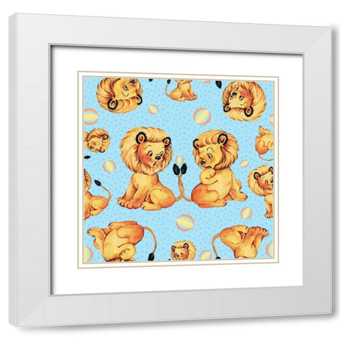 Cute Baby Lion Pattern White Modern Wood Framed Art Print with Double Matting by Lavoie, Tina