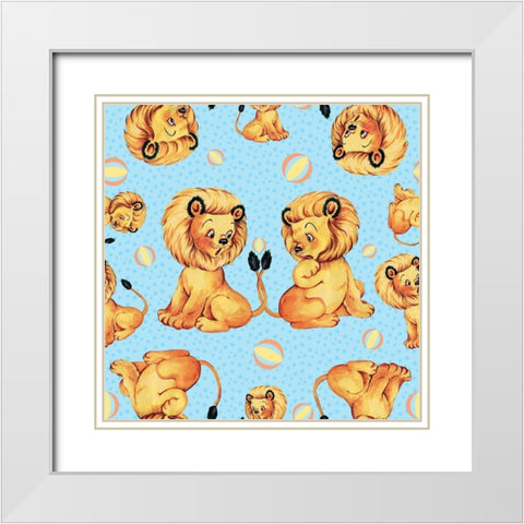 Cute Baby Lion Pattern White Modern Wood Framed Art Print with Double Matting by Lavoie, Tina