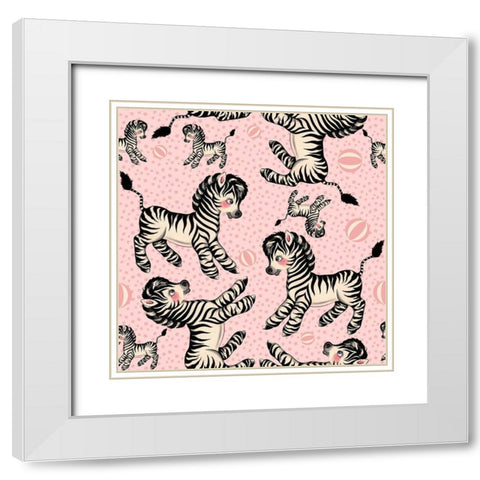 Cute Zebra Pattern White Modern Wood Framed Art Print with Double Matting by Lavoie, Tina