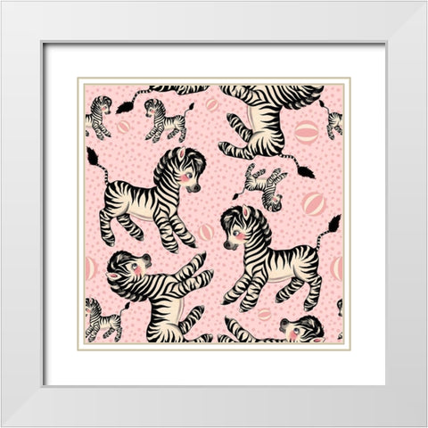 Cute Zebra Pattern White Modern Wood Framed Art Print with Double Matting by Lavoie, Tina